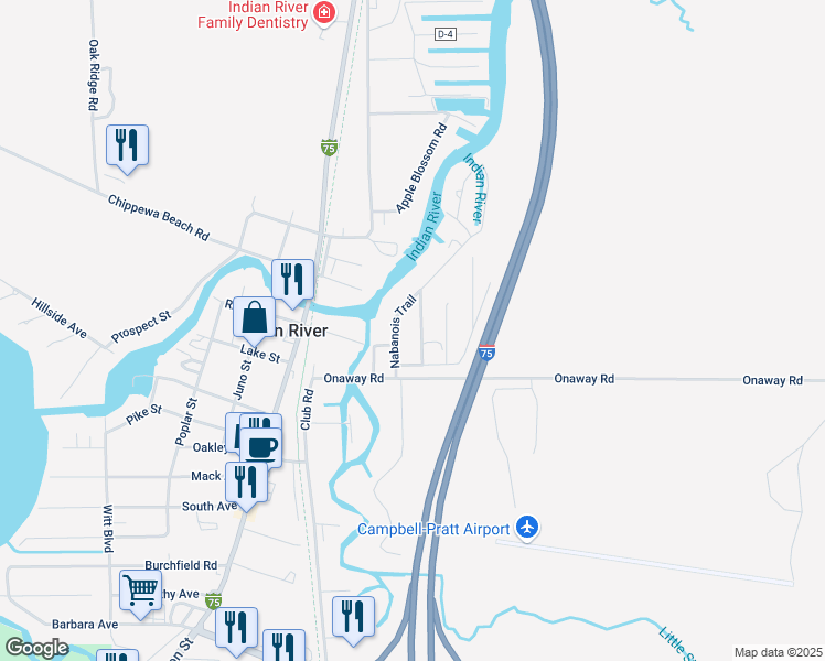 map of restaurants, bars, coffee shops, grocery stores, and more near 3412 Hammersly Road in Indian River