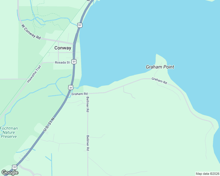 map of restaurants, bars, coffee shops, grocery stores, and more near 5398-5420 Graham Road in Petoskey