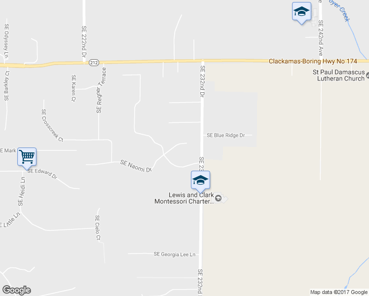 map of restaurants, bars, coffee shops, grocery stores, and more near 23042 Southeast Naomi Court in Damascus