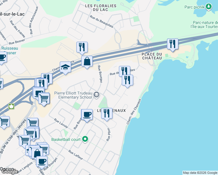 map of restaurants, bars, coffee shops, grocery stores, and more near 2200 Rue des Sarcelles in Vaudreuil-Dorion