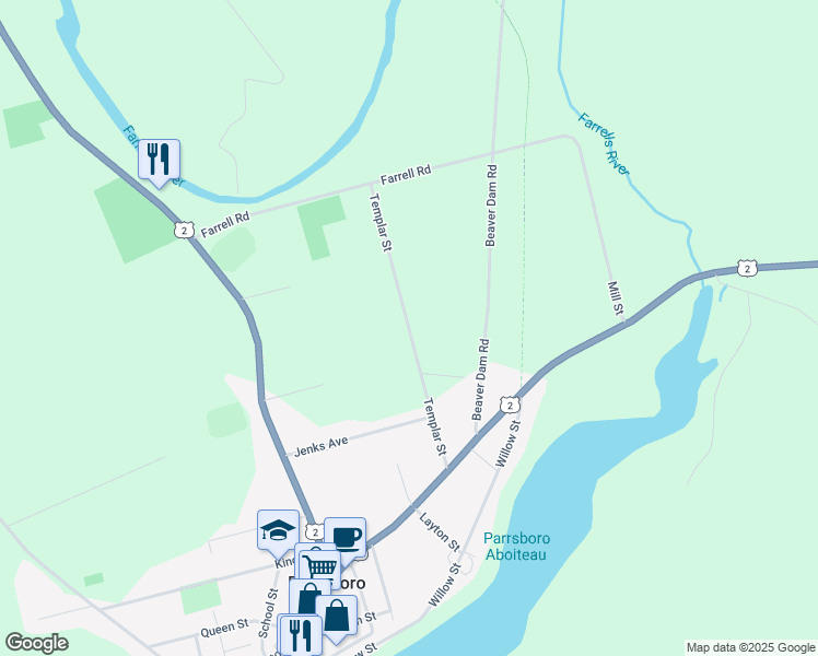 map of restaurants, bars, coffee shops, grocery stores, and more near Templar Street in Parrsboro