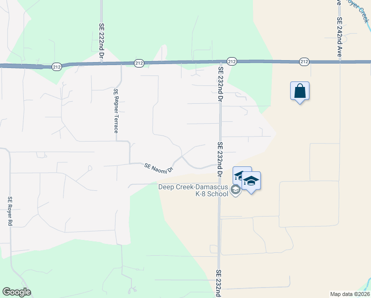 map of restaurants, bars, coffee shops, grocery stores, and more near 22905 Southeast Naomi Court in Damascus
