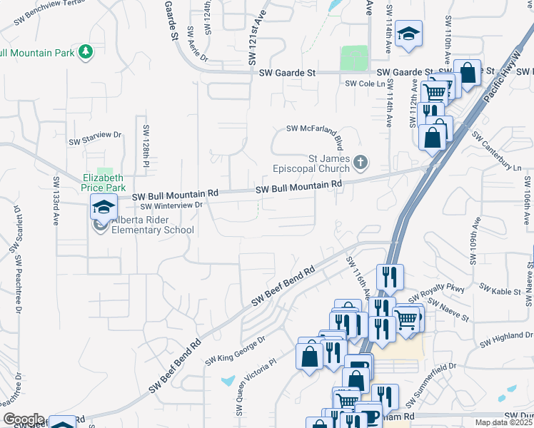 map of restaurants, bars, coffee shops, grocery stores, and more near 12042 Southwest Stringer Lane in Tigard