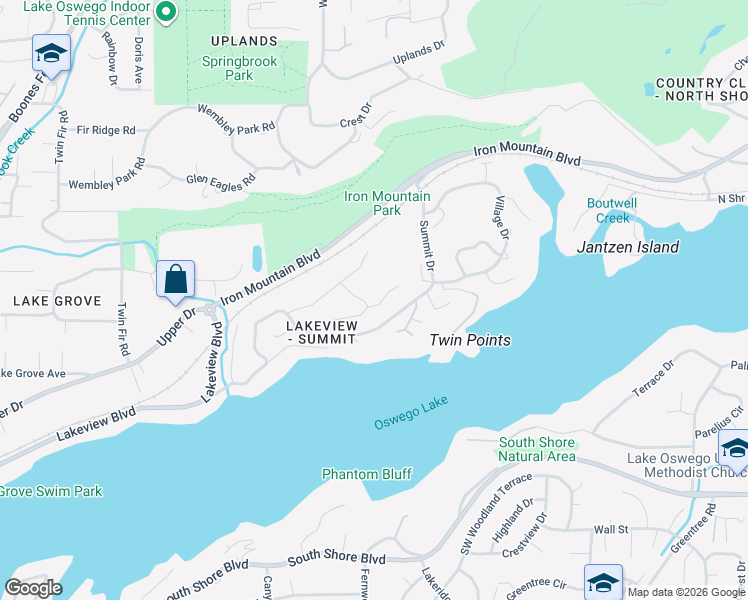 map of restaurants, bars, coffee shops, grocery stores, and more near 2020 Ridgewood Lane in Lake Oswego