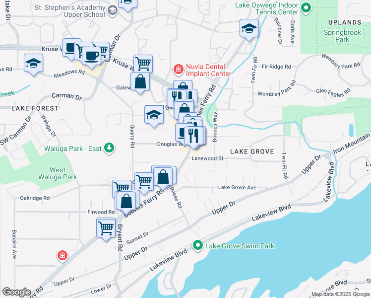 map of restaurants, bars, coffee shops, grocery stores, and more near 15645 Boones Ferry Road in Lake Oswego