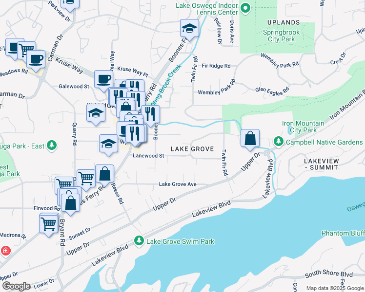 map of restaurants, bars, coffee shops, grocery stores, and more near 3133 Douglas Circle in Lake Oswego