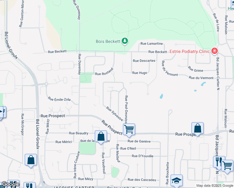 map of restaurants, bars, coffee shops, grocery stores, and more near 955 Rue Léo-Laliberté in Sherbrooke