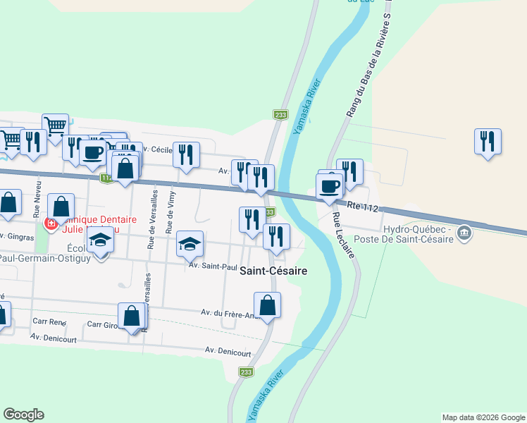 map of restaurants, bars, coffee shops, grocery stores, and more near 1050 Rue Notre-Dame in Saint-Césaire
