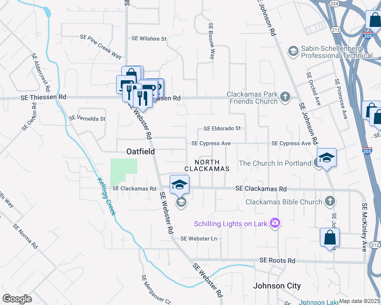 map of restaurants, bars, coffee shops, grocery stores, and more near 15215 Southeast Bevington Avenue in Milwaukie