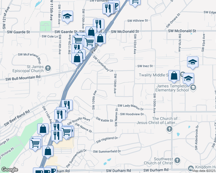 map of restaurants, bars, coffee shops, grocery stores, and more near 10660 Southwest Murdock Street in Tigard