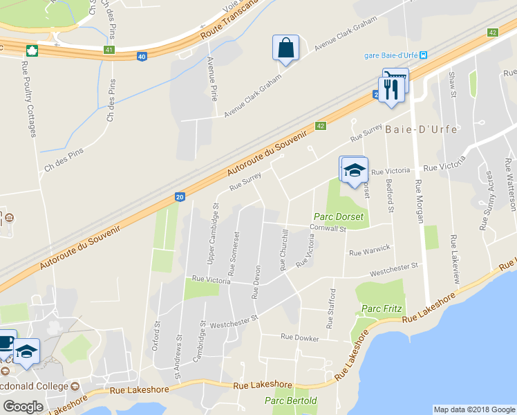 map of restaurants, bars, coffee shops, grocery stores, and more near 106 Devon Street in Montreal