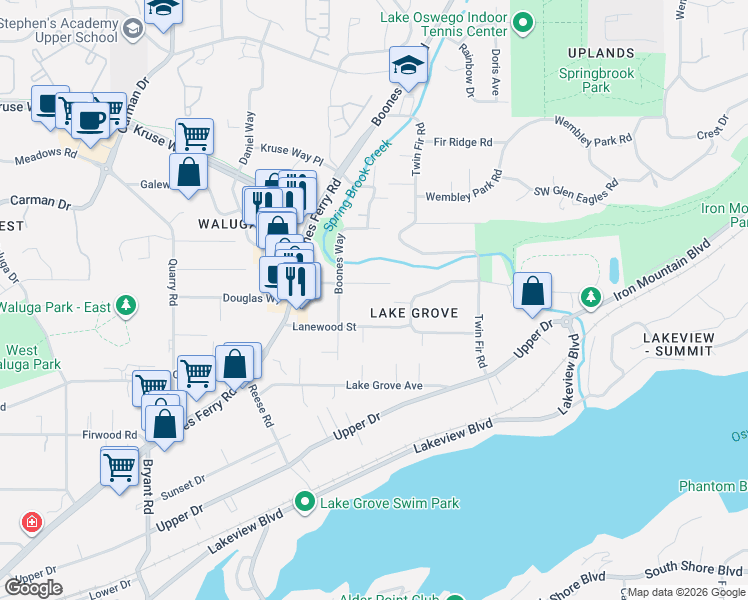 map of restaurants, bars, coffee shops, grocery stores, and more near 3540 Red Cedar Way in Lake Oswego