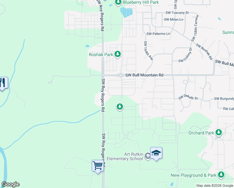 map of restaurants, bars, coffee shops, grocery stores, and more near 14992 Southwest Roy Rogers Road in Sherwood