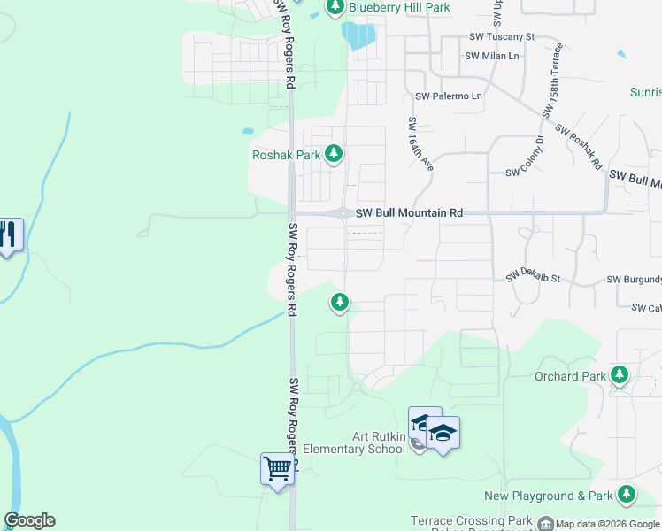 map of restaurants, bars, coffee shops, grocery stores, and more near 14992 Southwest Roy Rogers Road in Sherwood