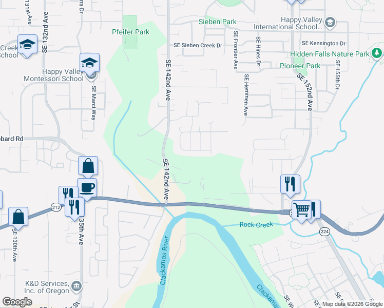 map of restaurants, bars, coffee shops, grocery stores, and more near 15041 SE Glenbrook Rd in Clackamas