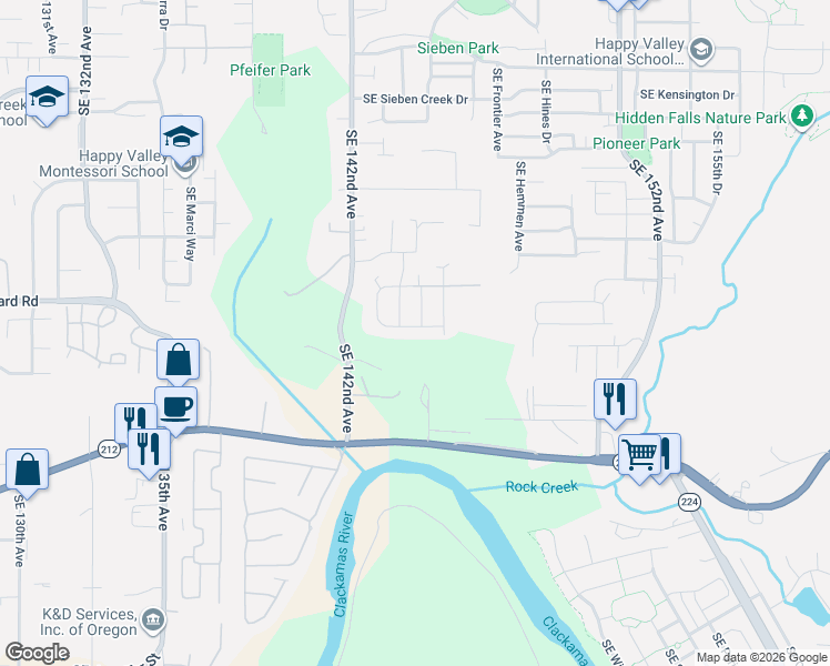 map of restaurants, bars, coffee shops, grocery stores, and more near 15057 SE Glenbrook Rd in Clackamas