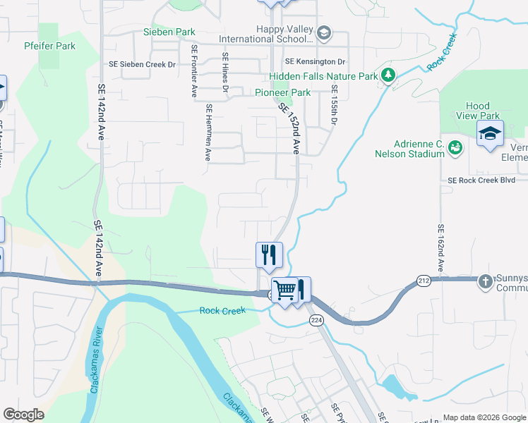 map of restaurants, bars, coffee shops, grocery stores, and more near 15161 Southeast Michelle Drive in Clackamas