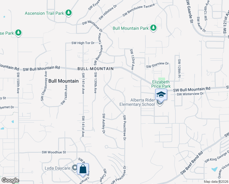 map of restaurants, bars, coffee shops, grocery stores, and more near 14883 Southwest Ashley Drive in Tigard