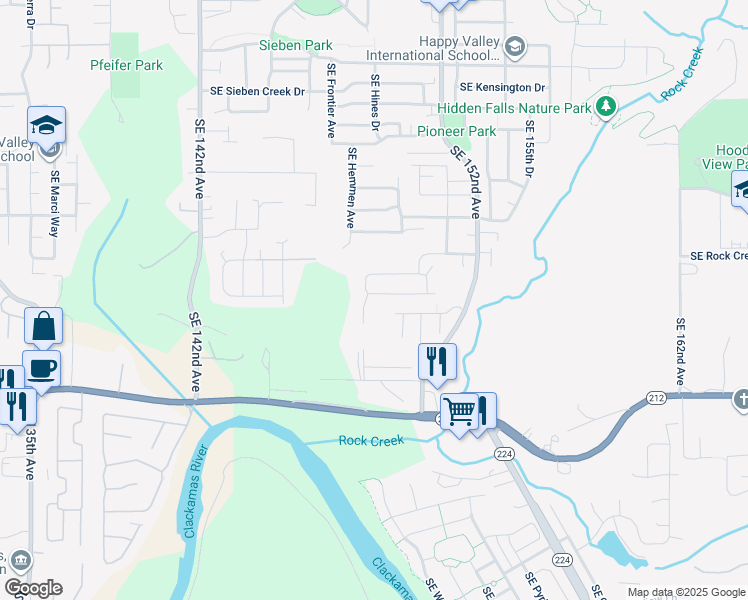 map of restaurants, bars, coffee shops, grocery stores, and more near 15072 Southeast Pinegrove Loop in Clackamas