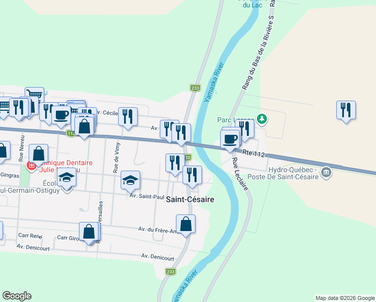 map of restaurants, bars, coffee shops, grocery stores, and more near 1005 Rue Notre-Dame in Saint-Césaire