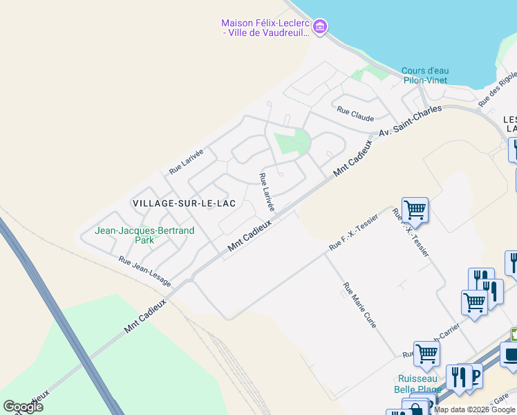 map of restaurants, bars, coffee shops, grocery stores, and more near 2882 Rue Honoré-Mercier in Vaudreuil-Dorion