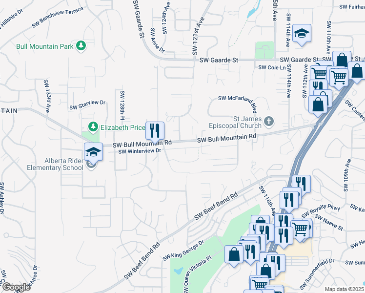 map of restaurants, bars, coffee shops, grocery stores, and more near 12303 Southwest Winterview Drive in Portland