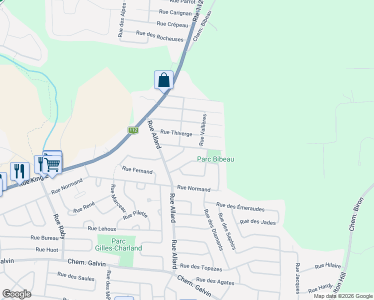 map of restaurants, bars, coffee shops, grocery stores, and more near 2862 Rue Boudreau in Sherbrooke