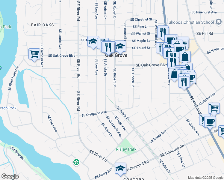 map of restaurants, bars, coffee shops, grocery stores, and more near 15088 Southeast Rupert Drive in Milwaukie