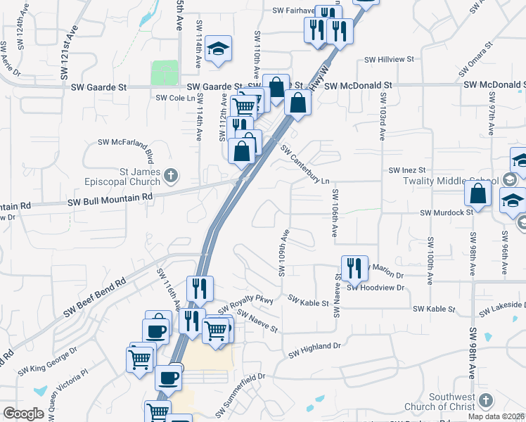 map of restaurants, bars, coffee shops, grocery stores, and more near 10994 Southwest Annand Hill Court in Tigard