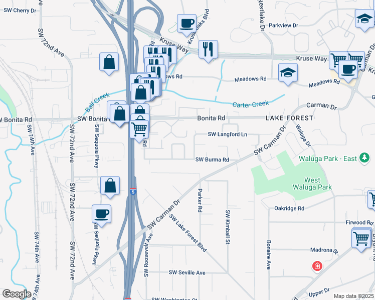 map of restaurants, bars, coffee shops, grocery stores, and more near 15540 Partridge Drive in Lake Oswego