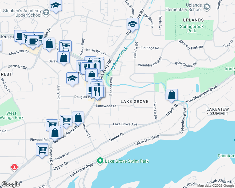 map of restaurants, bars, coffee shops, grocery stores, and more near 3600 Red Cedar Way in Lake Oswego