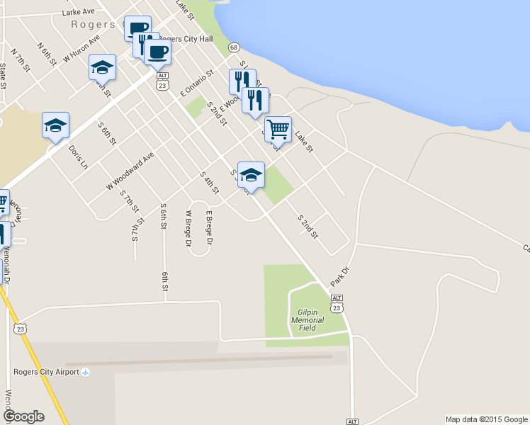 map of restaurants, bars, coffee shops, grocery stores, and more near 598 South 3rd Street in Rogers City