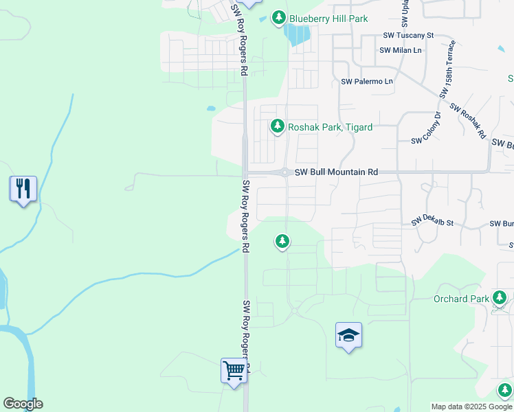 map of restaurants, bars, coffee shops, grocery stores, and more near 16920 Southwest Bull Mountain Road in Portland