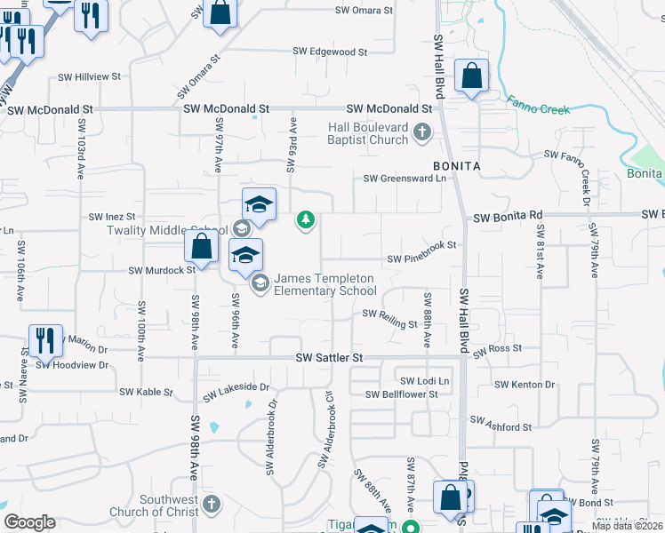 map of restaurants, bars, coffee shops, grocery stores, and more near 14655 Southwest 91st Avenue in Tigard