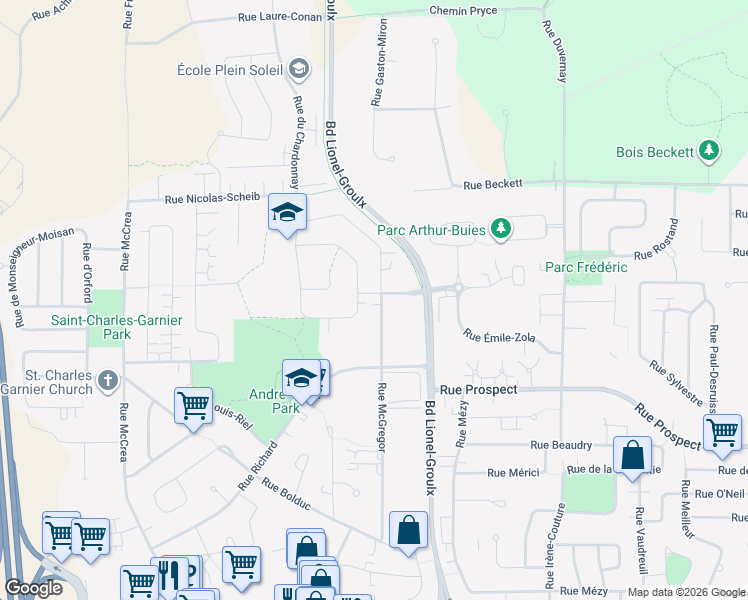 map of restaurants, bars, coffee shops, grocery stores, and more near 3002 Rue du Sauvignon in Sherbrooke