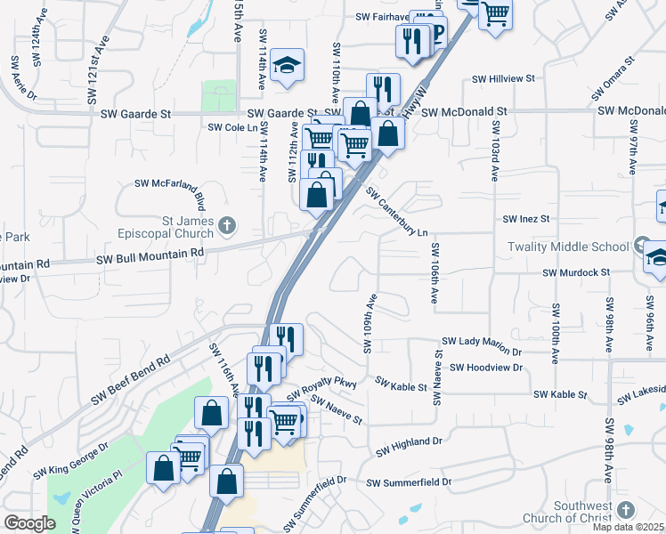 map of restaurants, bars, coffee shops, grocery stores, and more near 14733 Southwest 109th Avenue in Portland