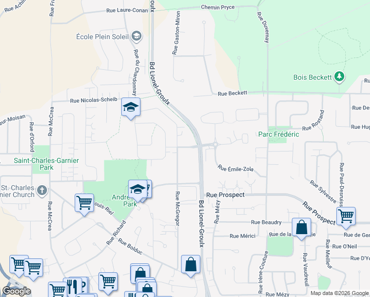 map of restaurants, bars, coffee shops, grocery stores, and more near 2970 Rue du Sauvignon in Sherbrooke