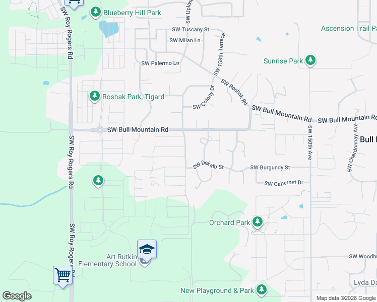 map of restaurants, bars, coffee shops, grocery stores, and more near 14694 Southwest 161st Avenue in Tigard
