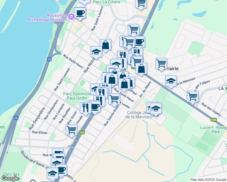 map of restaurants, bars, coffee shops, grocery stores, and more near 514 Rue Saint-Henri in La Prairie