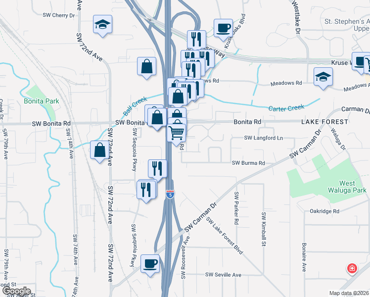 map of restaurants, bars, coffee shops, grocery stores, and more near 15487 Brianne Court in Lake Oswego