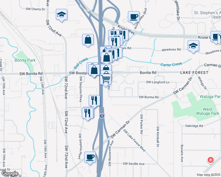 map of restaurants, bars, coffee shops, grocery stores, and more near 15487 Brianne Court in Lake Oswego