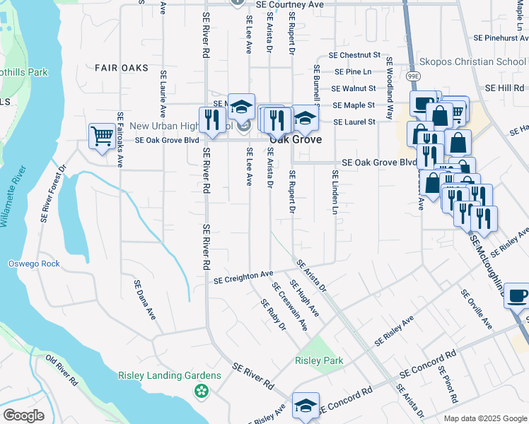 map of restaurants, bars, coffee shops, grocery stores, and more near 15101 Southeast Arista Drive in Milwaukie