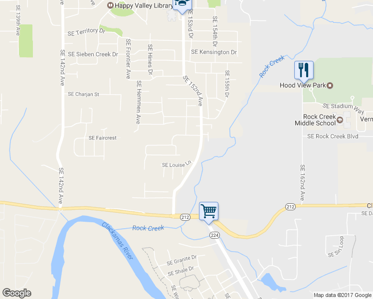 map of restaurants, bars, coffee shops, grocery stores, and more near 15047 Southeast 152nd Avenue in Clackamas