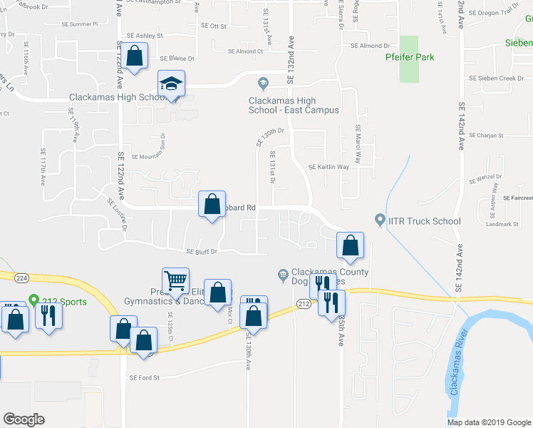 map of restaurants, bars, coffee shops, grocery stores, and more near 13035 Southeast Kronan Drive in Clackamas