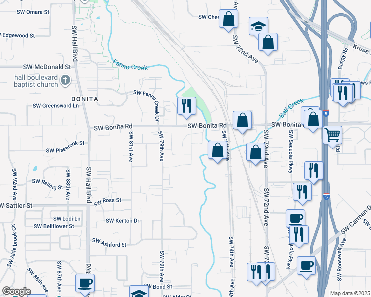 map of restaurants, bars, coffee shops, grocery stores, and more near 14680 Southwest 76th Avenue in Portland