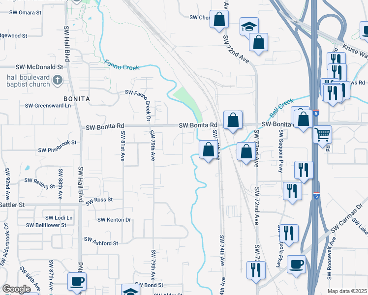 map of restaurants, bars, coffee shops, grocery stores, and more near 14680 Southwest 76th Avenue in Portland