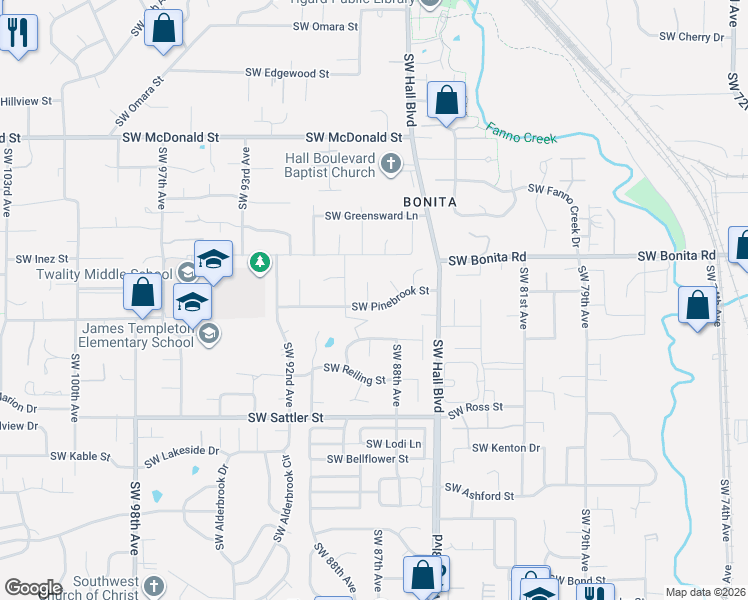 map of restaurants, bars, coffee shops, grocery stores, and more near 14670 Southwest 88th Avenue in Tigard