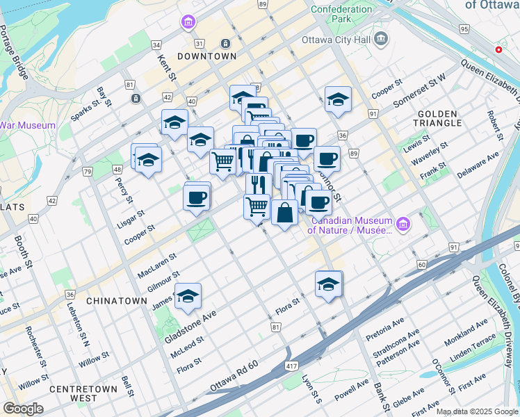 map of restaurants, bars, coffee shops, grocery stores, and more near 436 MacLaren Street in Ottawa