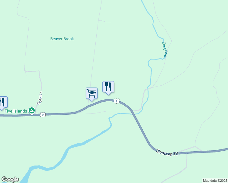 map of restaurants, bars, coffee shops, grocery stores, and more near 1197 Nova Scotia 2 in Five Islands