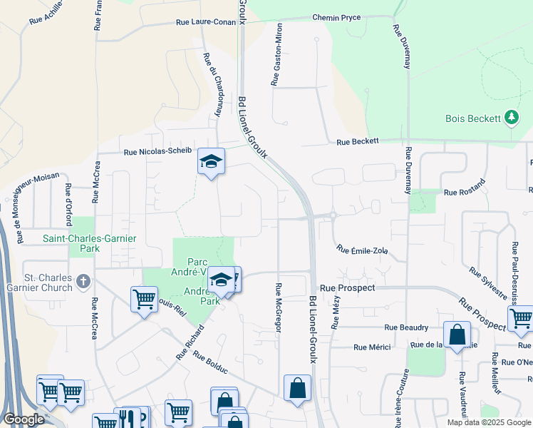 map of restaurants, bars, coffee shops, grocery stores, and more near 3021 Rue du Sauvignon in Sherbrooke
